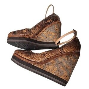 Bacio 61 Leather Snake Grotto Cork Wedges Pumps Size 7.5
